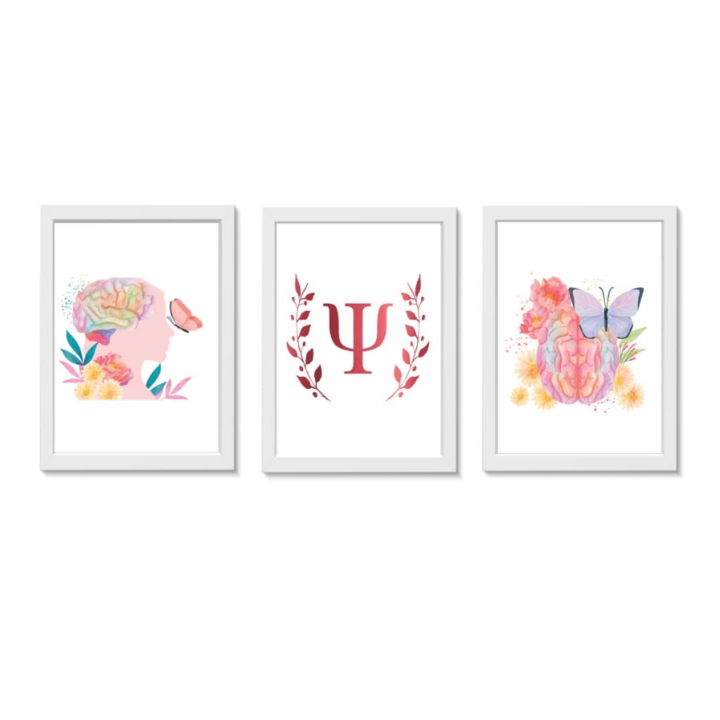 Quadros Decorativos de Psicologia e Saúde Mental kit 3 peças