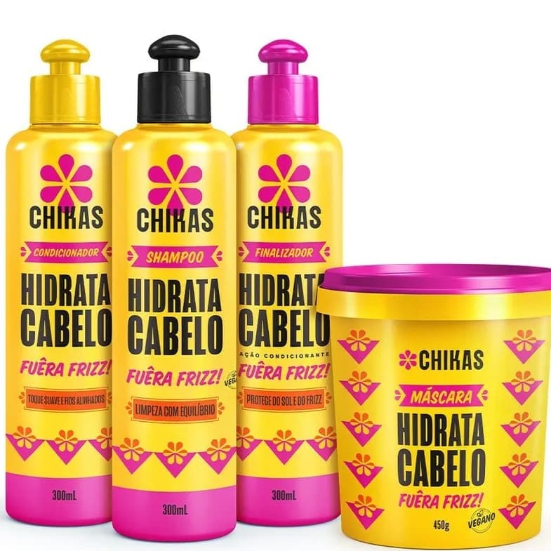 Kit Completo Hidrata Cabelo Chikas Cosmeticos Ação Antifrizz e Ultra Hidratação (shampoo, condicionador , final e másc