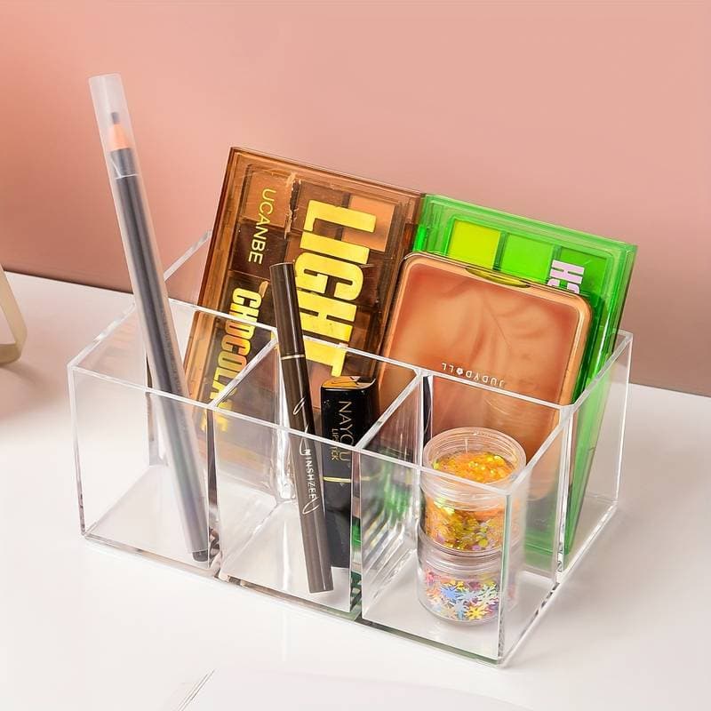 Caixa de armazenamento acrílica transparente para 1 peça, suporte de pincel de maquiagem e caneta de pintura de várias grades, caixa de armazenamento de mesa para cosméticos, batom e sombra, organizador de suprimentos de maquiagem, acessórios para banheir