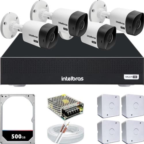 Kit 4 Câmeras de segurança Intelbras 20 Mts Dvr Intelbras Com Hd Completo cftv