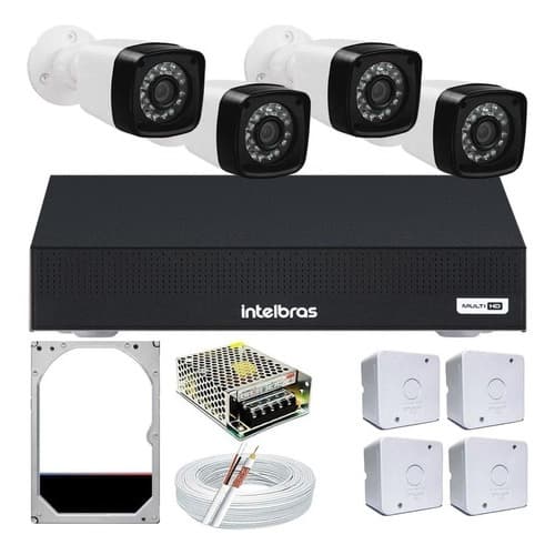 Kit 4 Câmeras Segurança Infravermelho Dvr Intelbras Multi Hd completo cftv