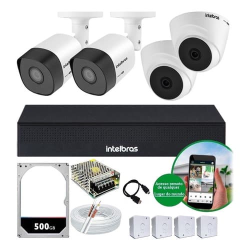 Sistema Segurança Residencial Intelbras Cftv 4 Cameras 1120 completo
