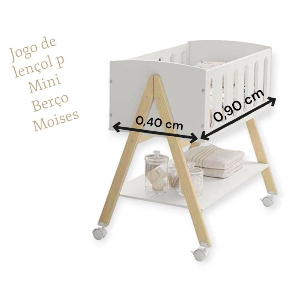 Jogo de Lençol Mini Berço Moisés Portátil 03 Peças 100% Algodão Menino.40 X 90 X 0,08