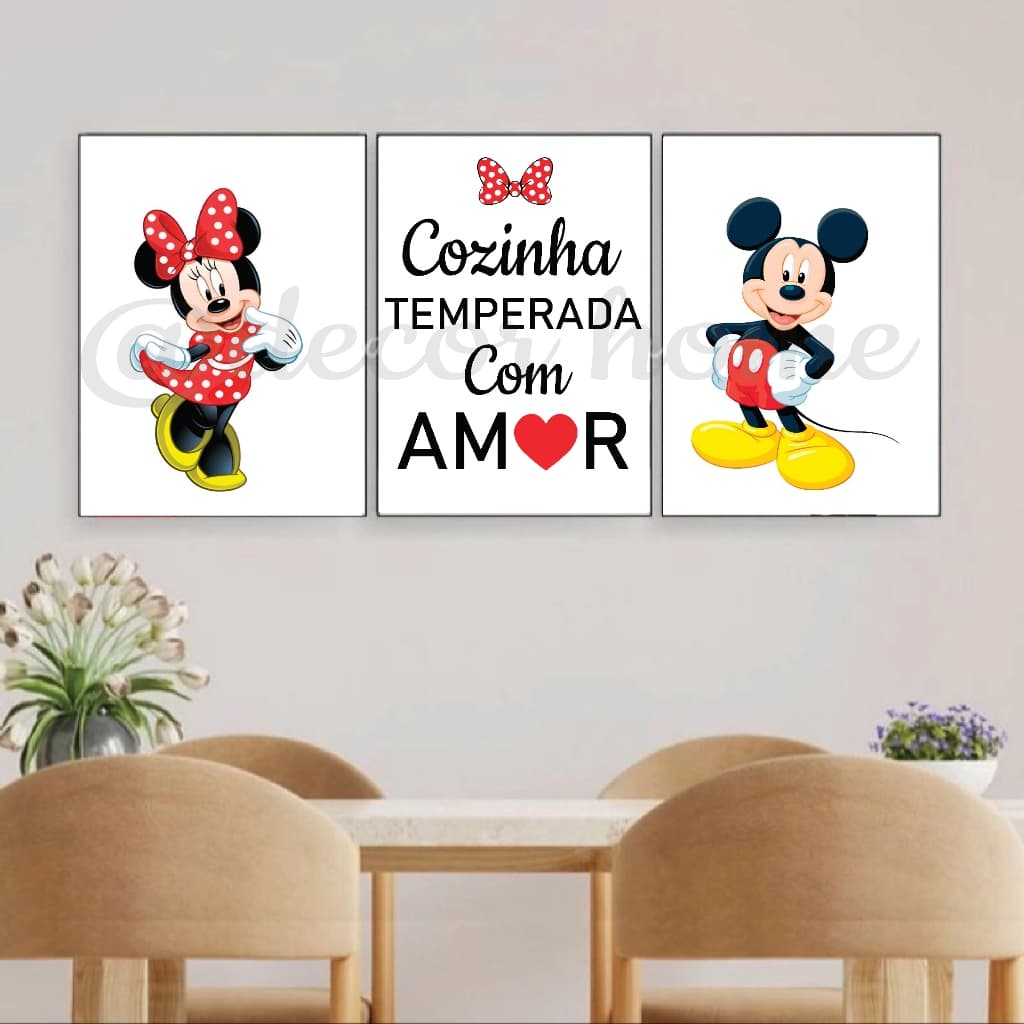 PROMOÇÃO Kit com 3 quadros minnie cozinha temperada com amor, MDF 20x28 ALTA QUALIDADE!!