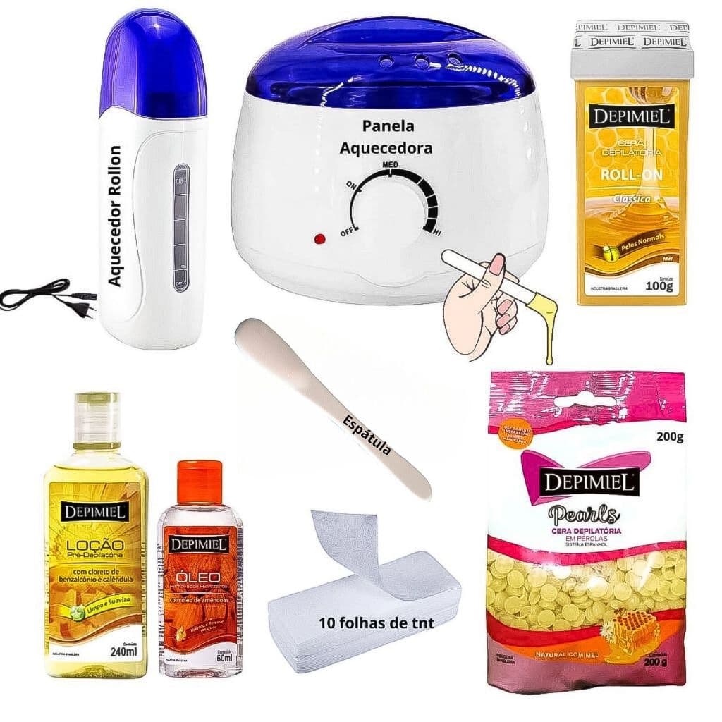Kit Grande 200g Cera Depimiel Depilaçao Palitos Folhas De Tnt Panela Aquecedor