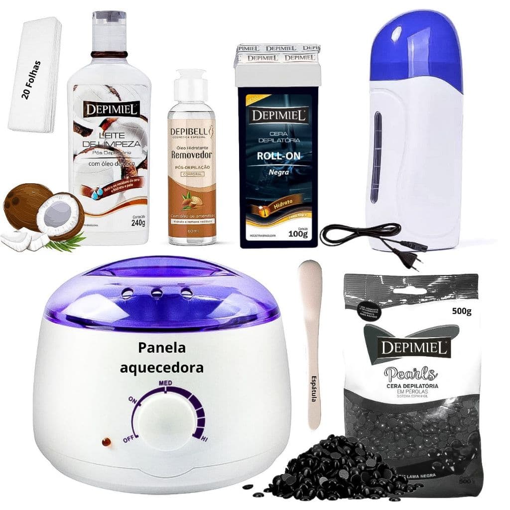 Kit Preto Depilaçao Cera Negra 200g Depimiel Panela Elétrica