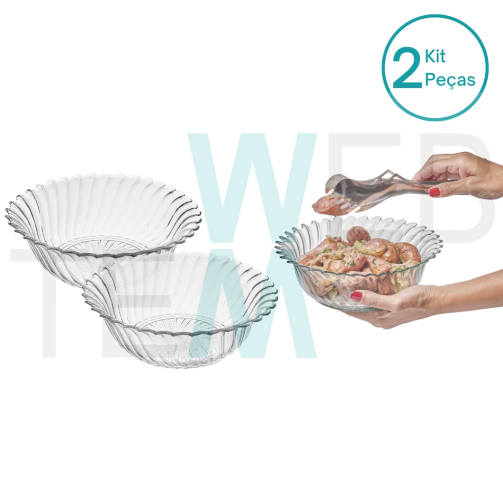 Kit 2 Centros de Mesa Fruteira Tigela Saladeira de Vidro California Vitazza para Decoração