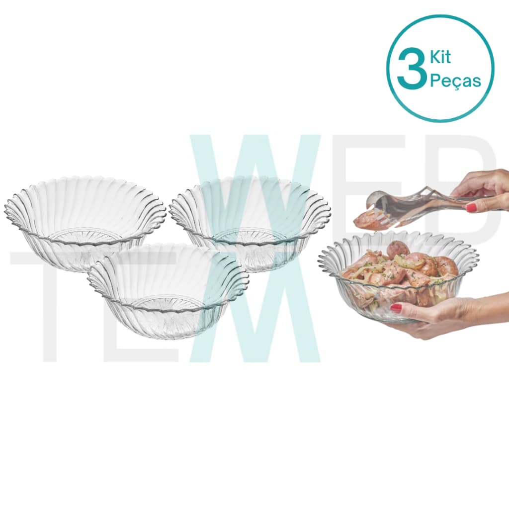 Kit 3 Centro De Mesa Vidro Fruteira Saladeira California Vitazza Decoração Ecológico Premium