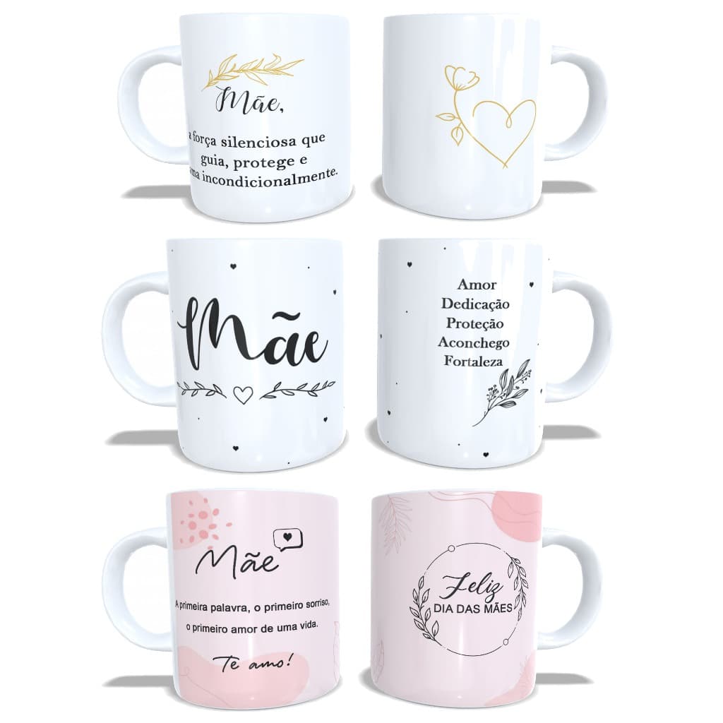 Kit com 3 Canecas Porcelana personalizada dia das mães / presente dia das mães