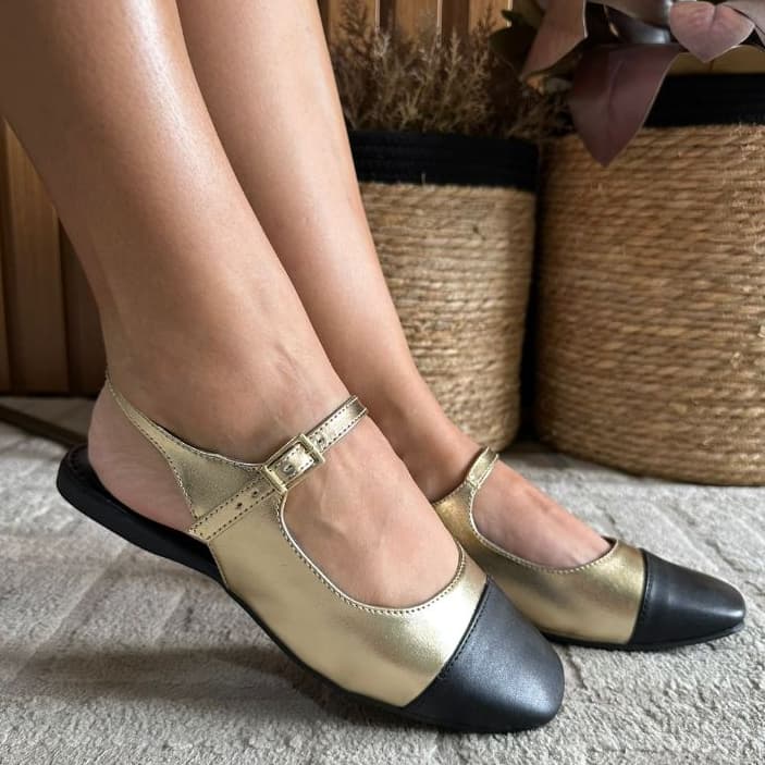 Sapato Feminino Sapatilha  Social Mary Jane Bicolor Tendencia Moda