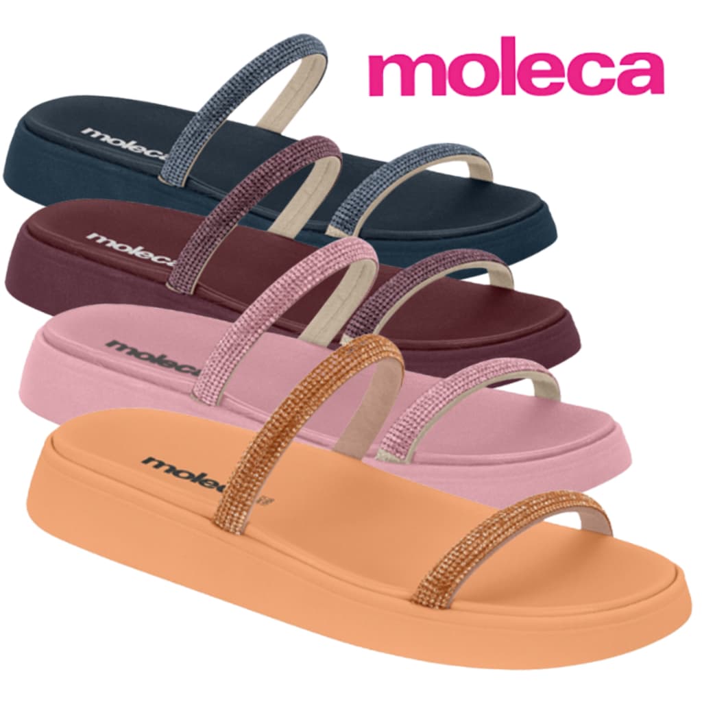 Sandalia Moleca Papete Original Strass Feminina Conforto EVA Rasteira Rasteirinha Flat Birkena