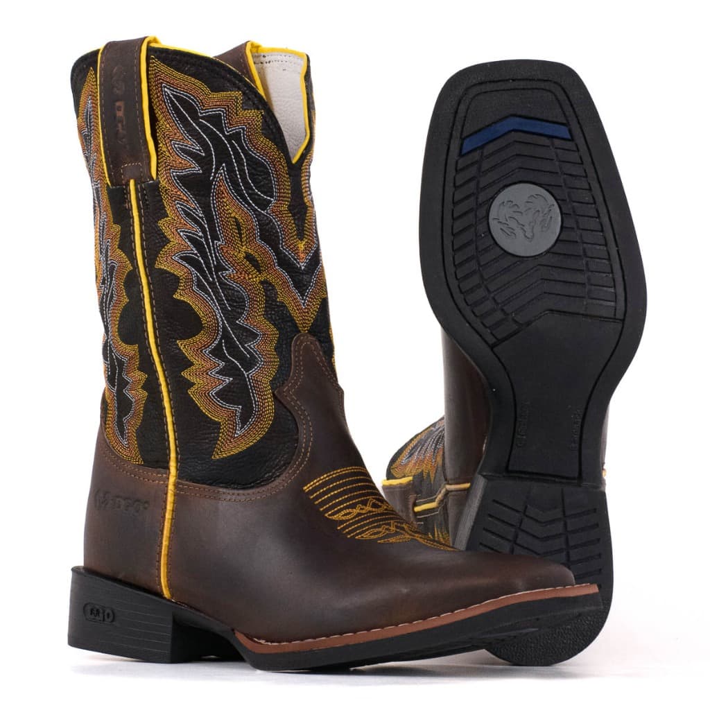 Bota DGO Texana Masculina Country Bico Quadrado Marrom Solado Antiderrapante