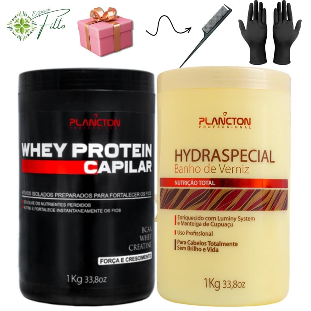 Máscara Reconstrutora Whey Protein Capilar Plancton 1kg + Mascara banho de verniz 1kg