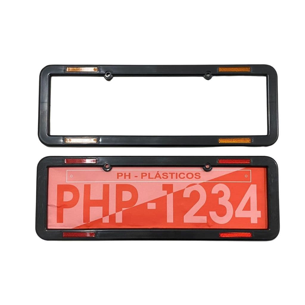 Par Moldura de Placa Universal Mercosul Preta Com Refletores Olho de Gato