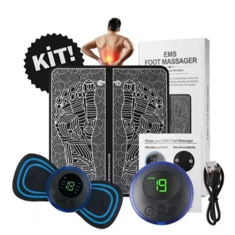 Kit Massageador eléctrico 2 em 1 estimulador muscular pé/costas 8 modos