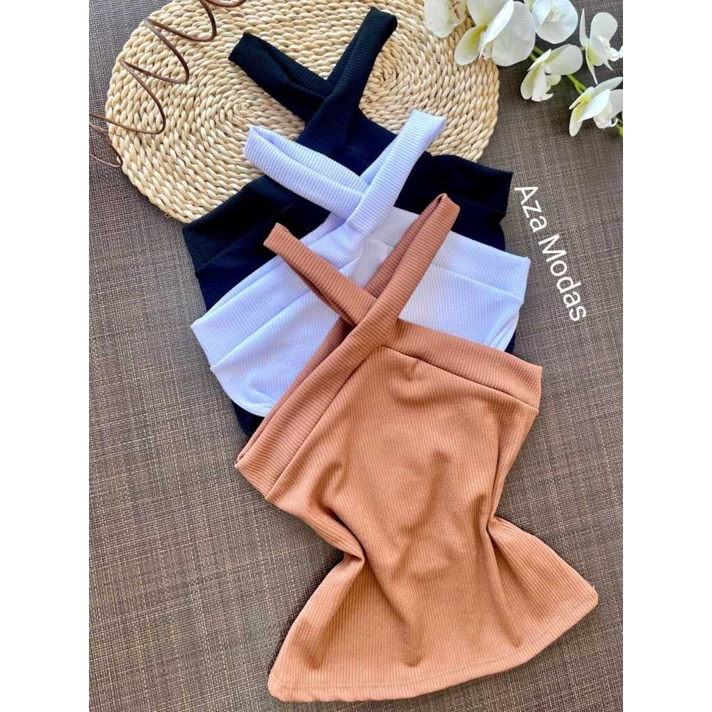 Kit Blusa Feminina Stilo Cropped 3 peças Veste Slim e Plus Size do 36 ao 48 Com Forro.