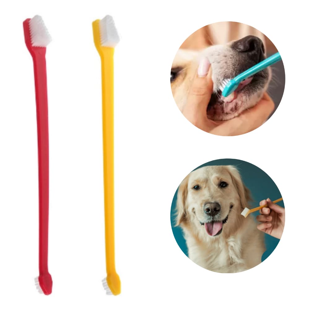 Escova de Dente Dupla Caes Cachorro E Gatos Pet Kit com 02 Unidades