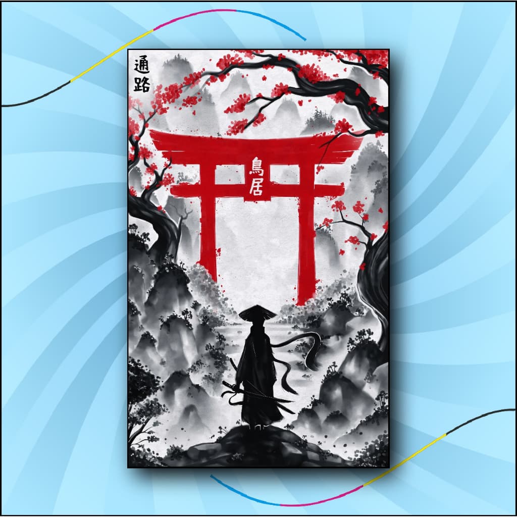 Quadro Decorativo Samurai Sakura Guerreiro, decoração casa Quadro Decorativo japonês gueixa samurai tamanho grande Decoração para sala casa cozinha quarto Quadro decorativo abstrata Moderno Decoração Sakura Guerreiro, Sunset Retro arte #57