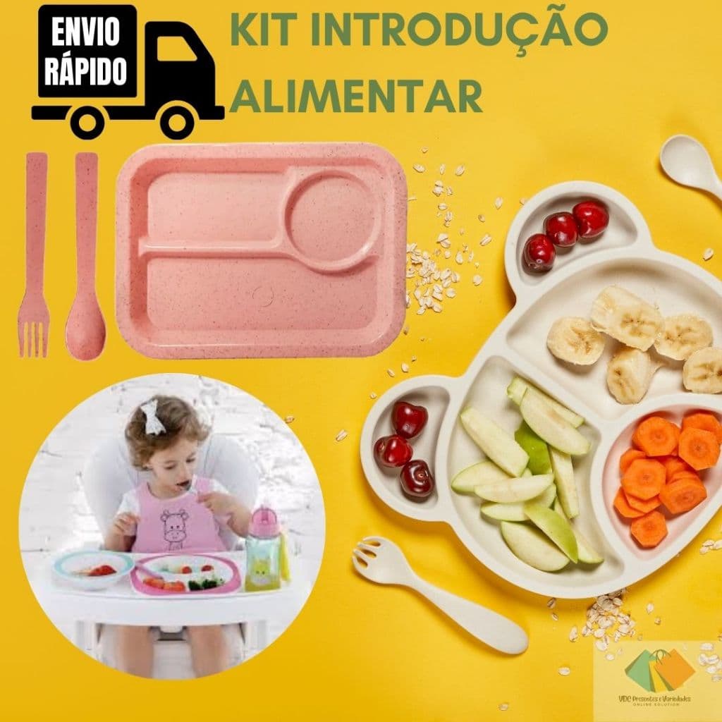 Kit Refeição Infantil 3 Peças Prato Colher Garfo Talheres Alimentação Bebe Criança