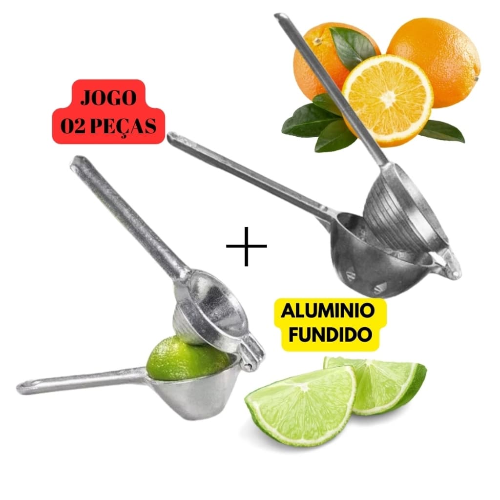 Jogo Kit 02 Peças Espremedor Amassador Alumínio Fundido Limão Laranja Frutas Resistente Esmagador Prático Profissional