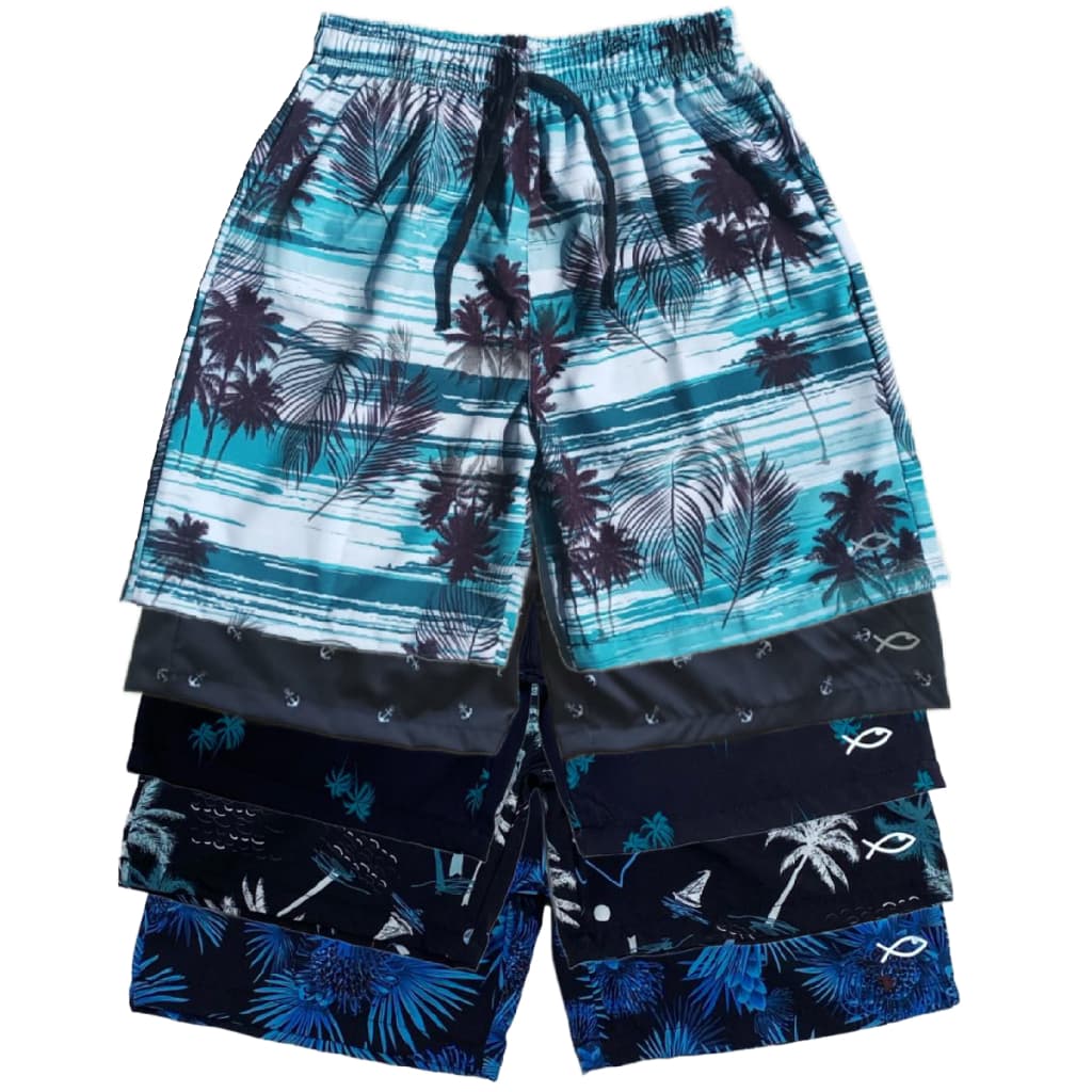Kit 3 Short de Elastano Dry fit Bermuda de Menino Estampadas infantil Juvenil de Praia Piscina