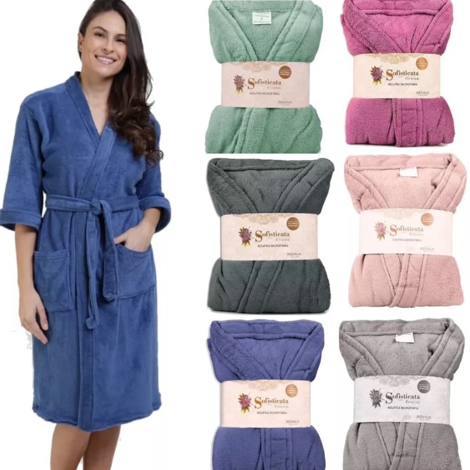 Roupão Unissex Kimono Microfibra Sofisticata Cores Diversas manga curta