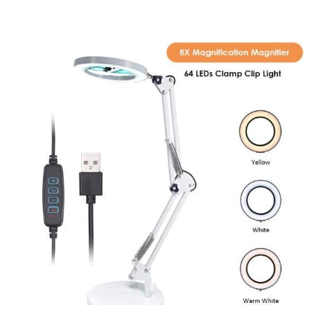 Luminária Led Para Mesa c/ Lupa 8x Profissional Estética Para Manicure ou Tatoo BRANCO 31372