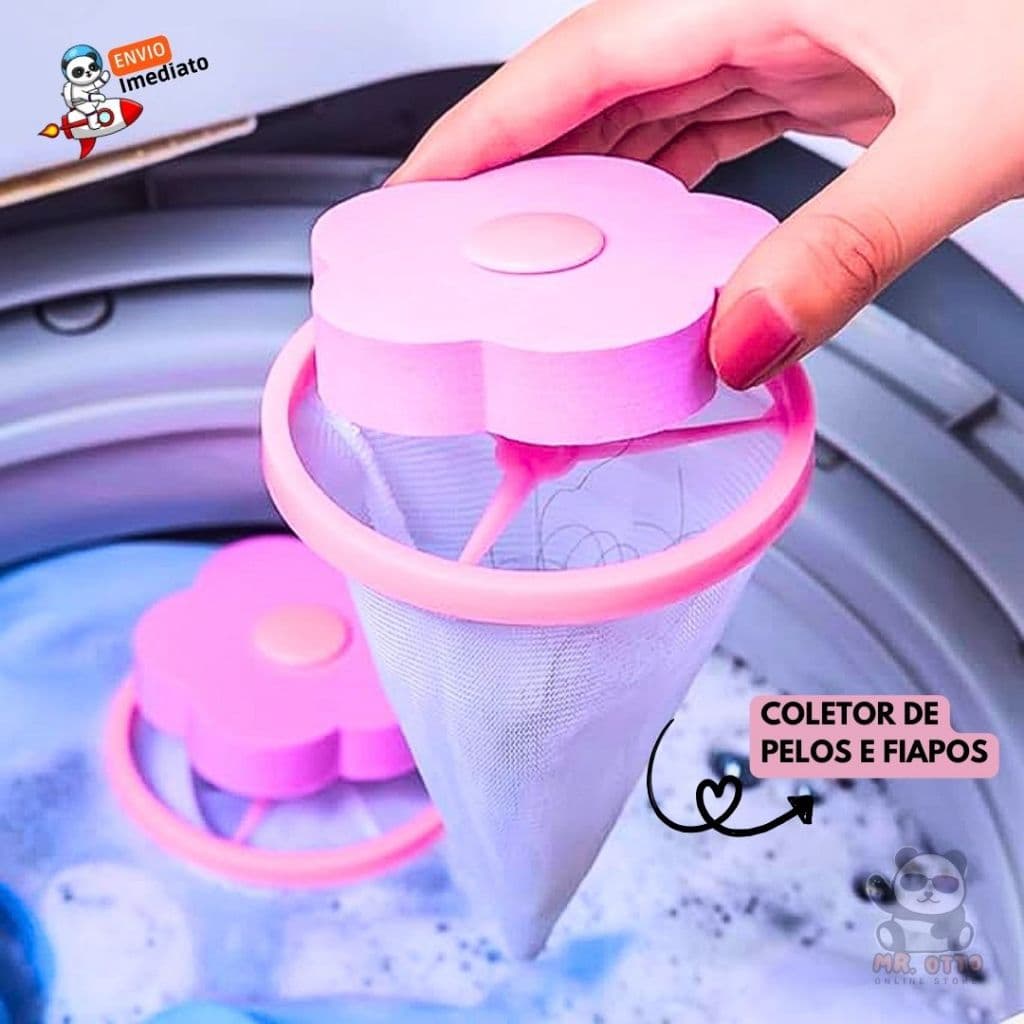 Filtro Coletor Tira Pelos e Fiapos Flutuante Reutilizável Prático Para Máquinas de Lavar Lava Roupas