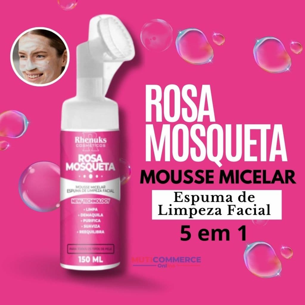 Mousse Micelar Rosa Mosqueta Espuma de Limpeza Facial 150 ml Rhenuks