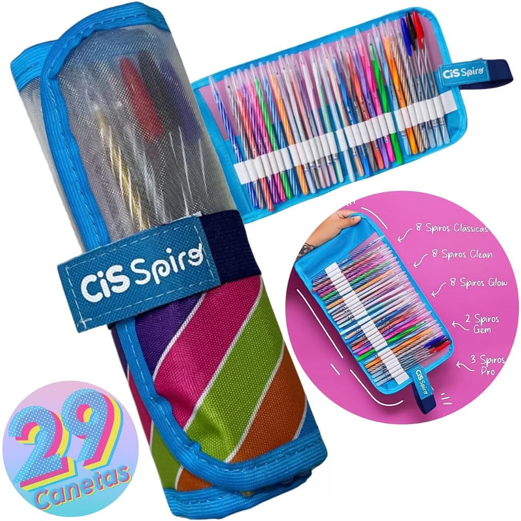 Caneta Esferografica Cis Spiro 29 Cores Rollerset Estojo 0.7mm (Coleção Completa)