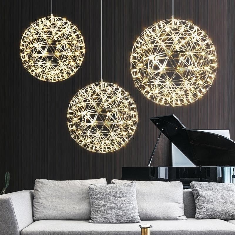 Luminária Pendente Lustre Design LED Cor Prata 50cm x 50cm / 30cm x 30cm Elegante Redondo