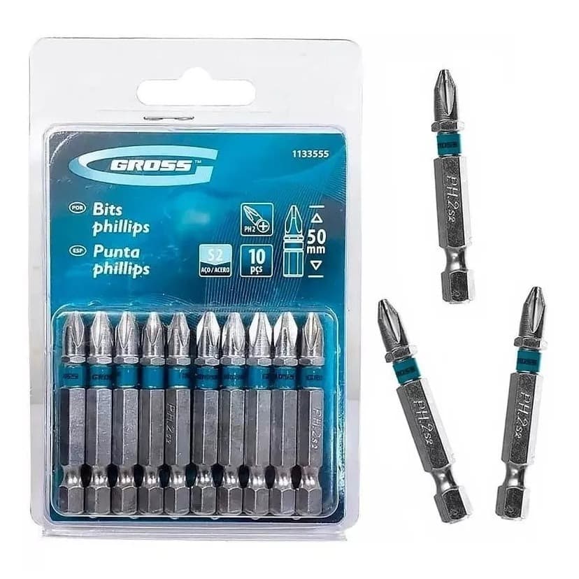 Kit Bits Ph2 1/4 50mm Aço S2 10 Peças Com Imã Gross