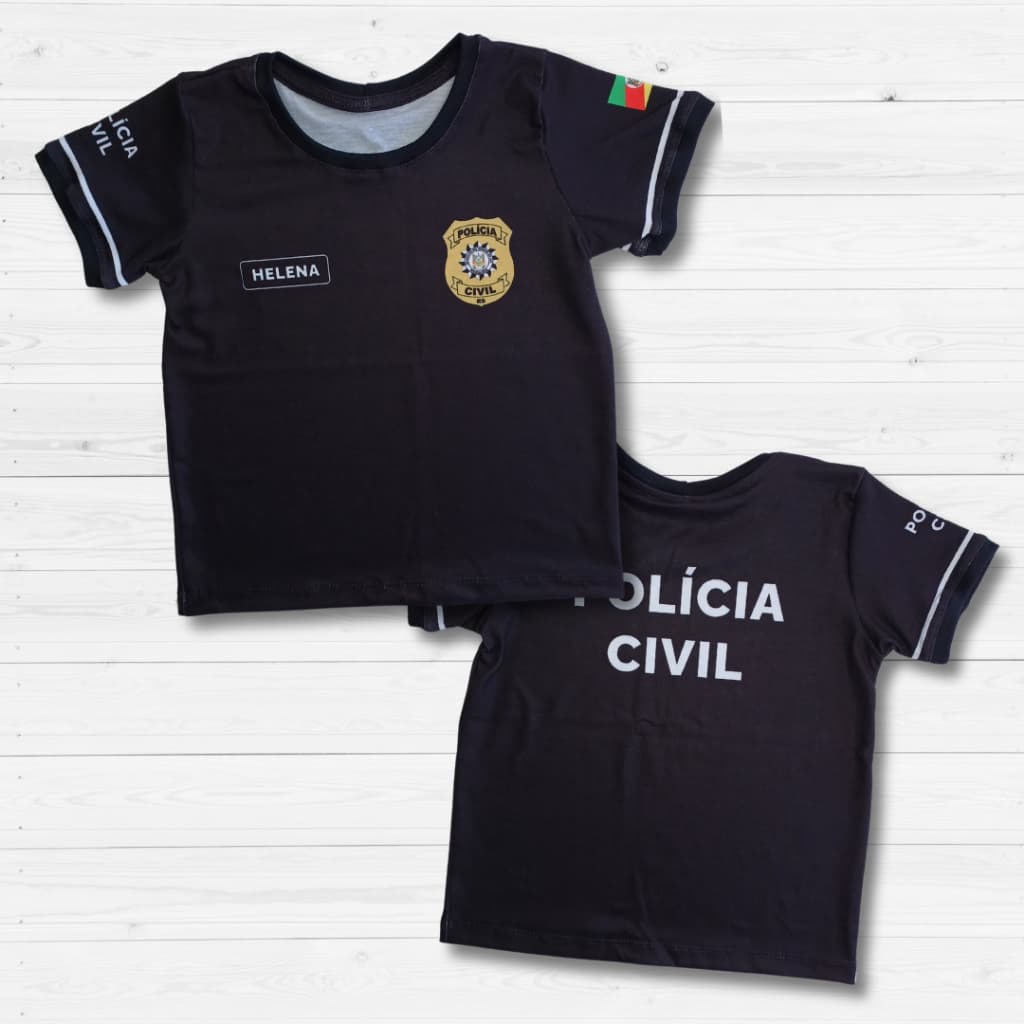 Camiseta infantil personalizada com nome Polícia Civil VÁRIOS ESTADOS