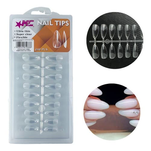 Kit Unhas Postiças Soft Gel Transparente Flexível Almond 240un Lançamento