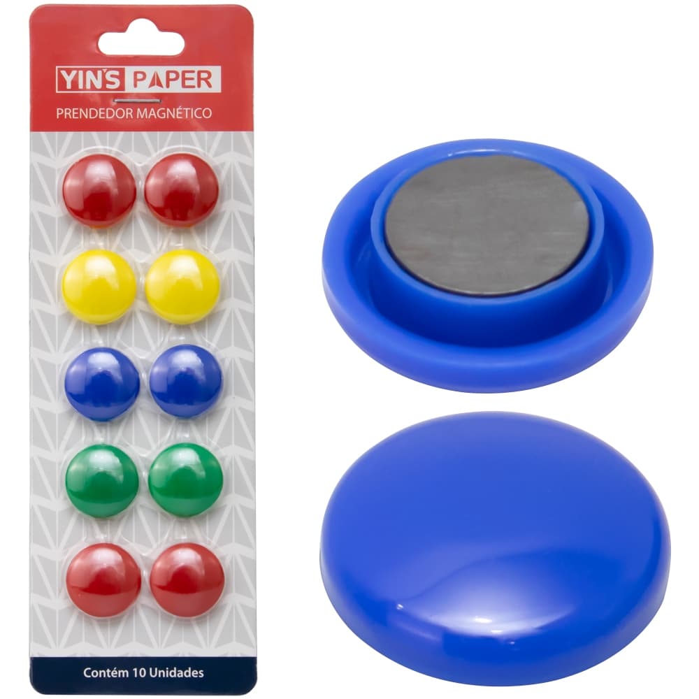 IMA PRENDEDOR MAGNETICO MULTIUSO YINS PAPER COLORS COM 10 PECAS 2CM DE Ø NA CARTELA