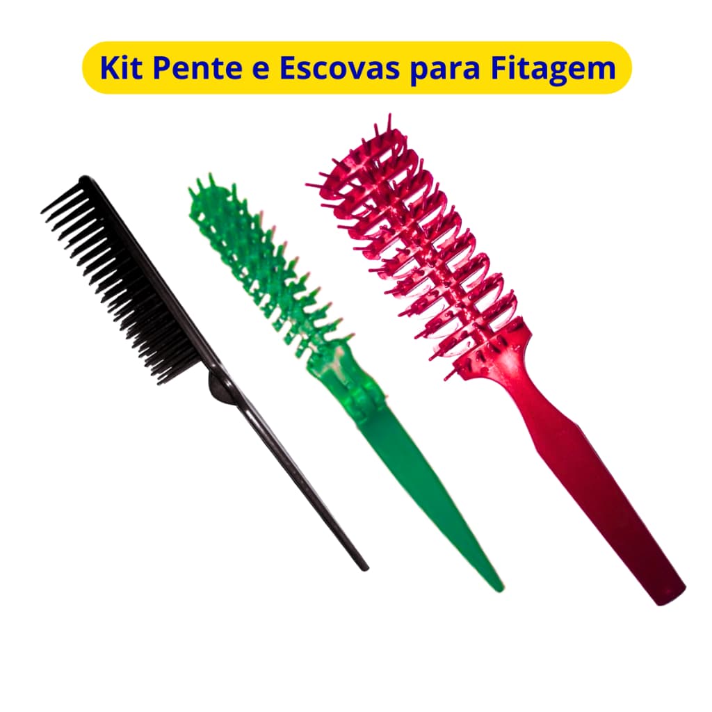 Kit de Pente e Escovas para Fitagem e finalizações 3 Modelos coloridos