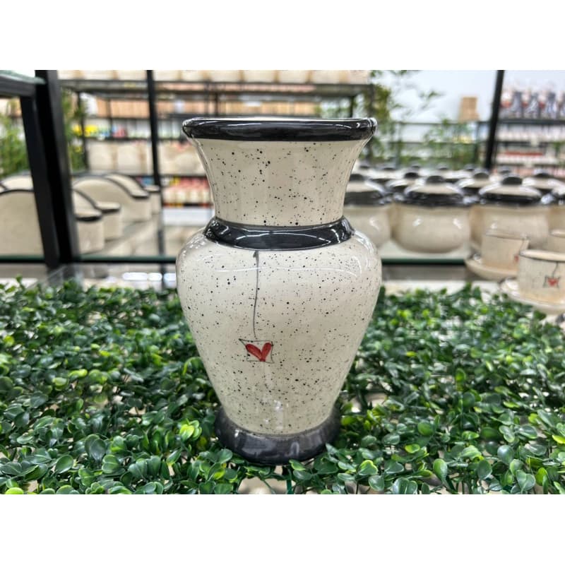 Vaso Decorativo em Cerâmica Chamuscado Coração Pintado a Mão