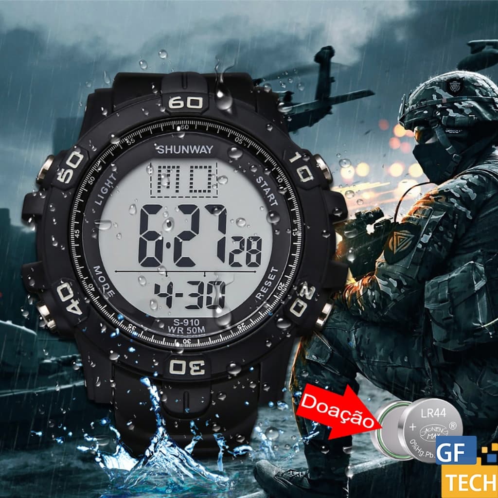 Relógio Digital Masculino 50M À Prova D Água Anti-Choque Original Com Led Alarme Cronômetro