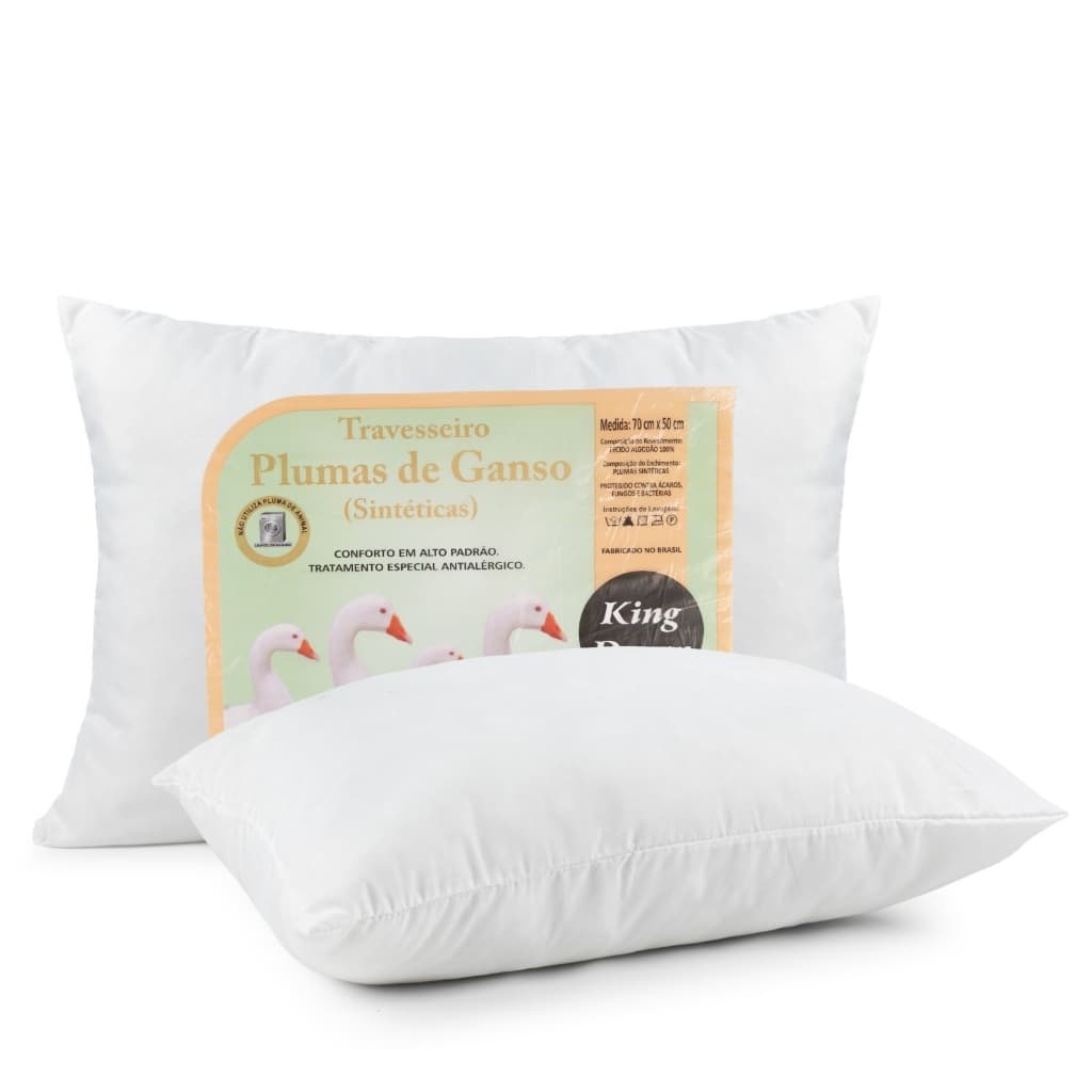 Kit 2 Travesseiro Pluma de Ganso Descanso Antiacaro 70cm x 50cm