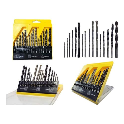 Kit De Brocas Jogo 16 Peças Conjunto Madeira Ferro Concreto de Marca Profissional Fertak Ferramentas