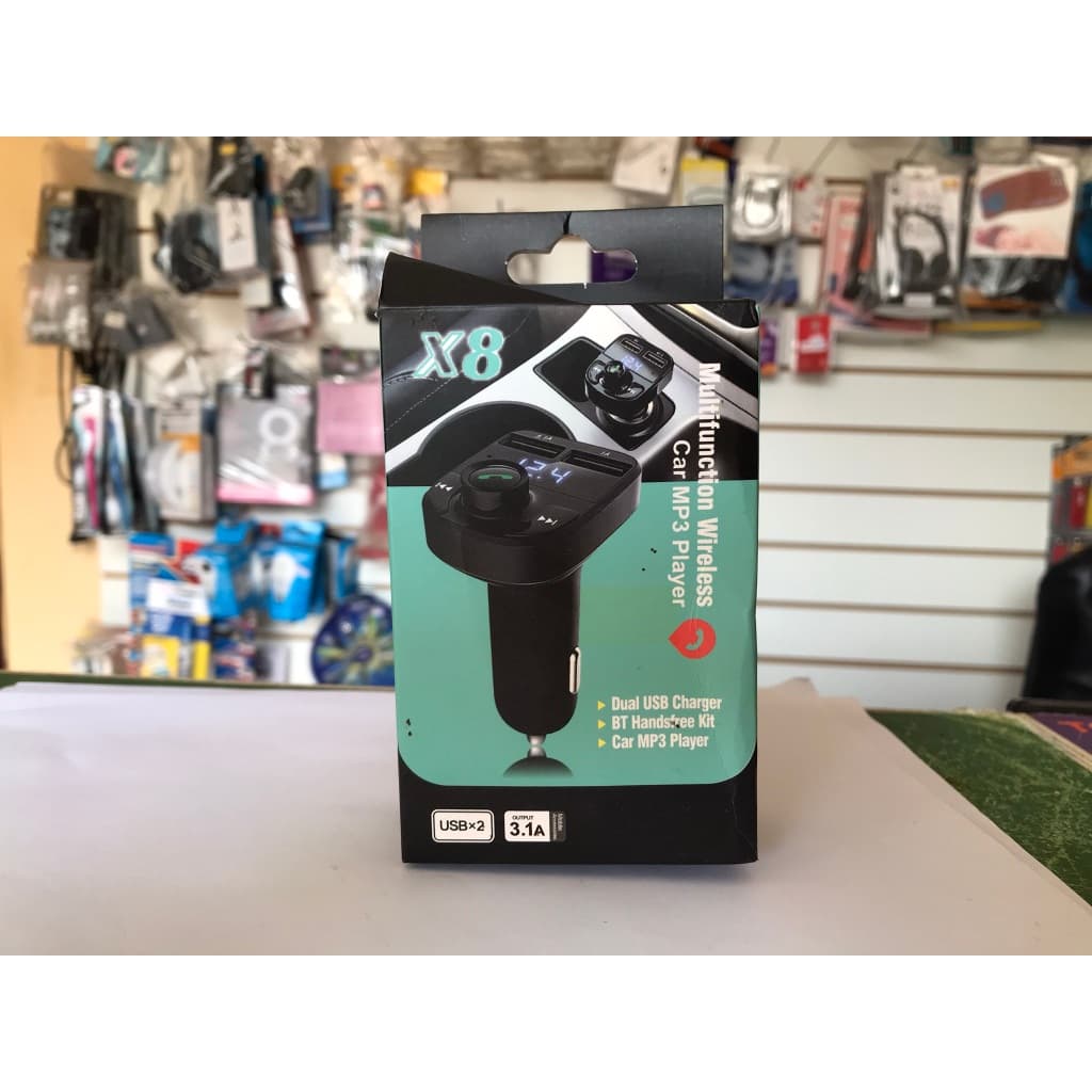 X8 carregador de carro sem fio com bluetooth led transmissor fm duplo usb