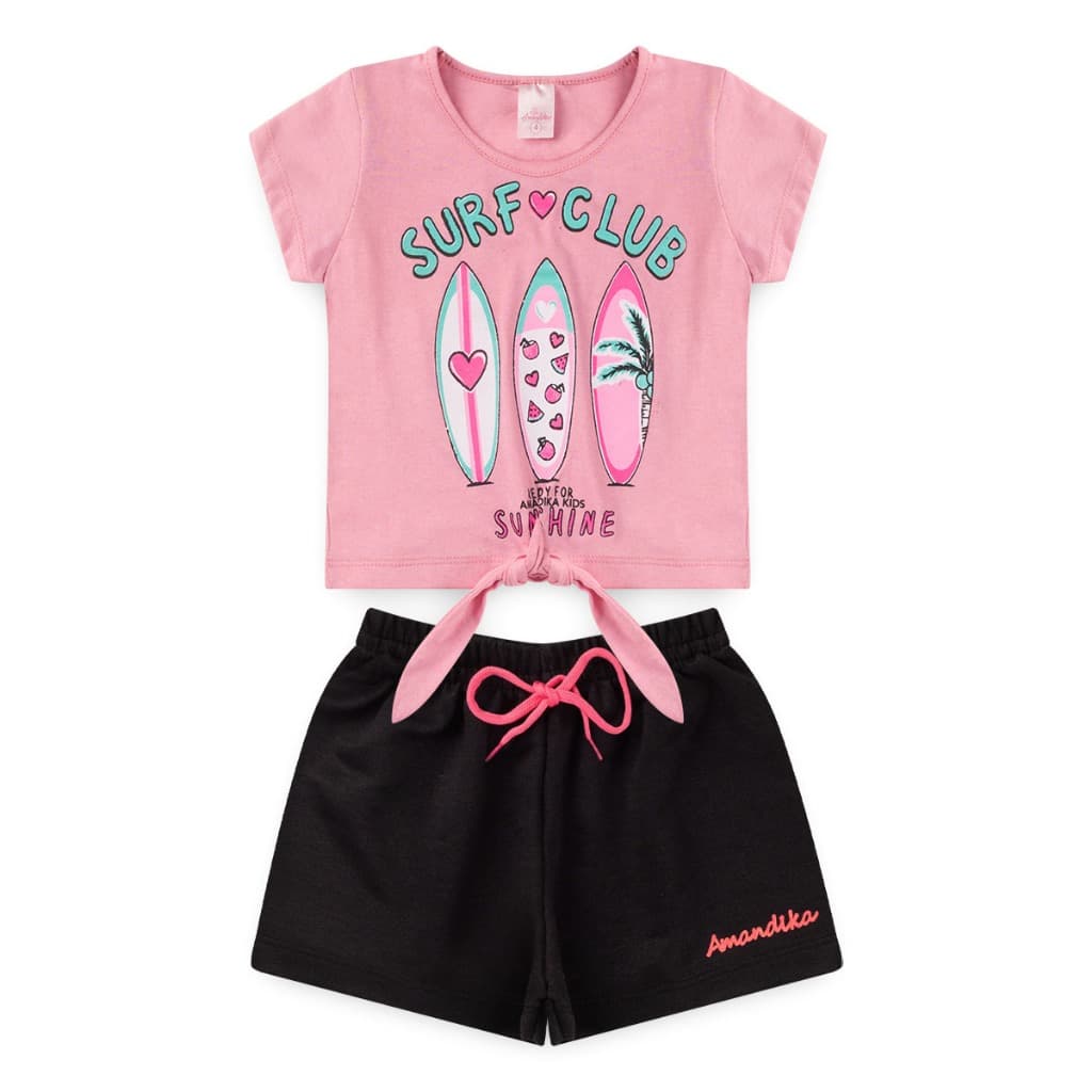Conjunto Infantil Menina Roupa de Criança Feminina Short e Cropped. l46