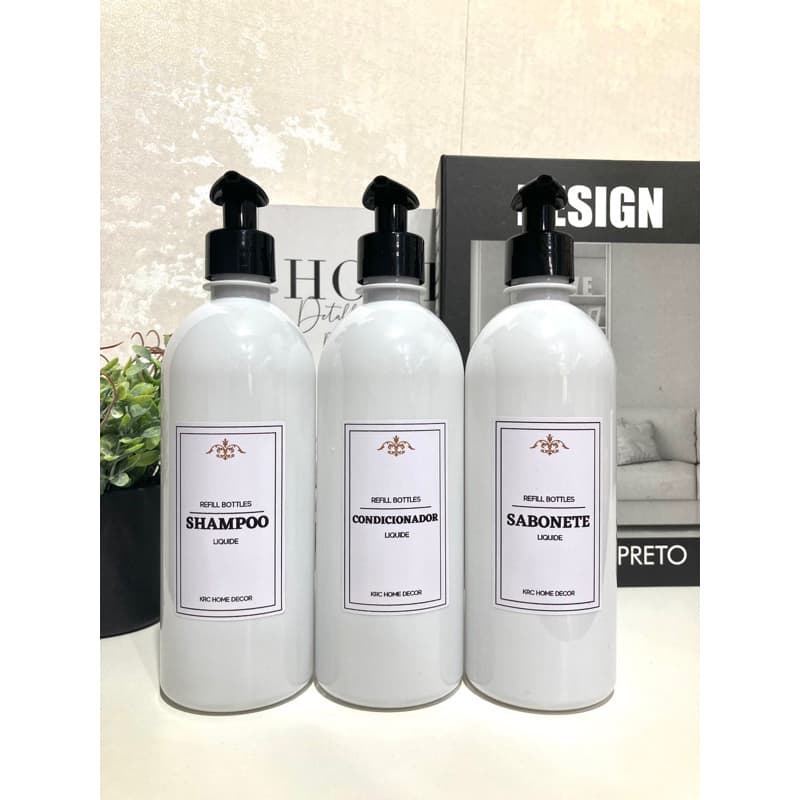 Kit Banheiro Refil Frascos organizadores 500ml Shampoo , condicionador e sabonete Kit Com 3