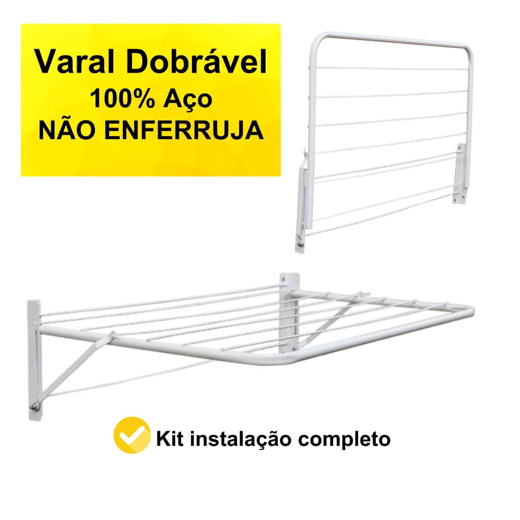 Varal De Parede Dobrável Articulado Em Aço 84cm
