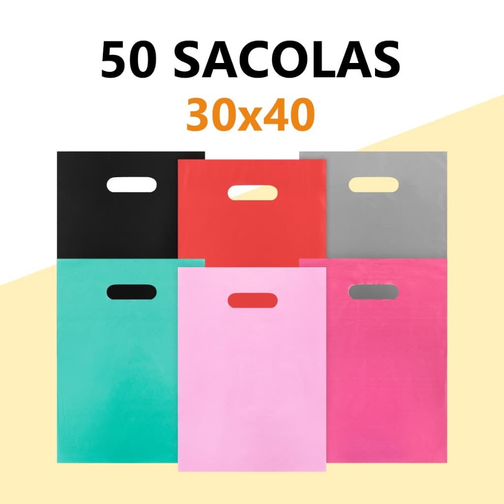 50 sacolas plasticas boca de palhaço vasada 30x40 pra loja