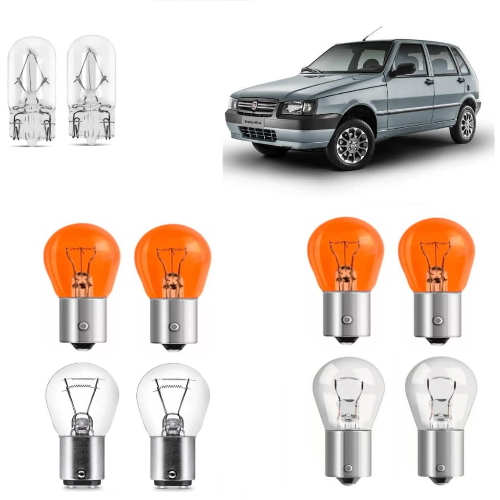Kit 10 Lâmpadas Fiat Uno Lanterna Traseira Pisca Seta Ré Freio