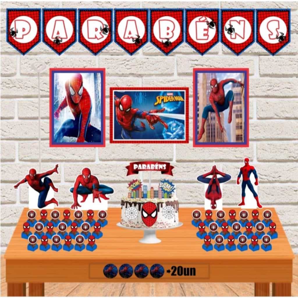 Kit Festa Tema Homem Aranha Decoração Completa 80 Pçs Parabéns