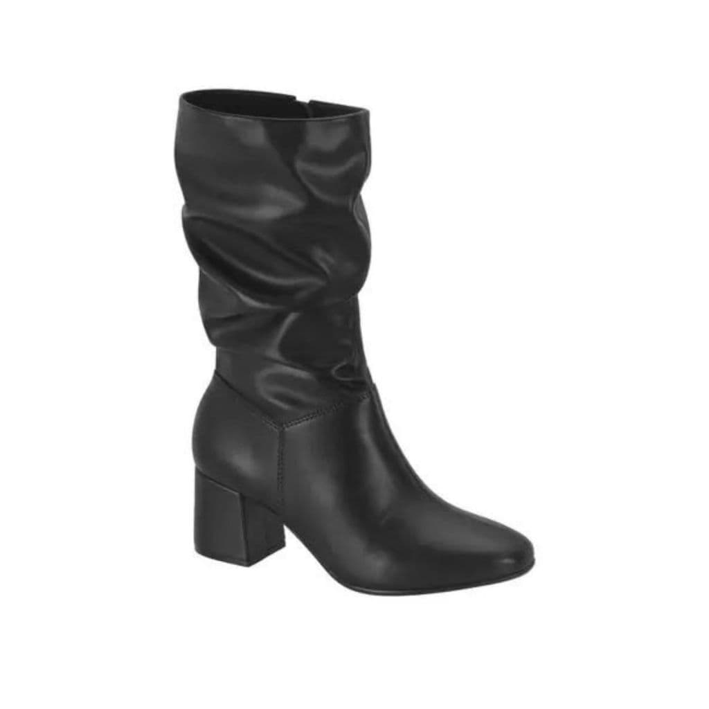 Bota Beira Rio Feminina Slouch Enrugada Salto Bloco Preta Conforto