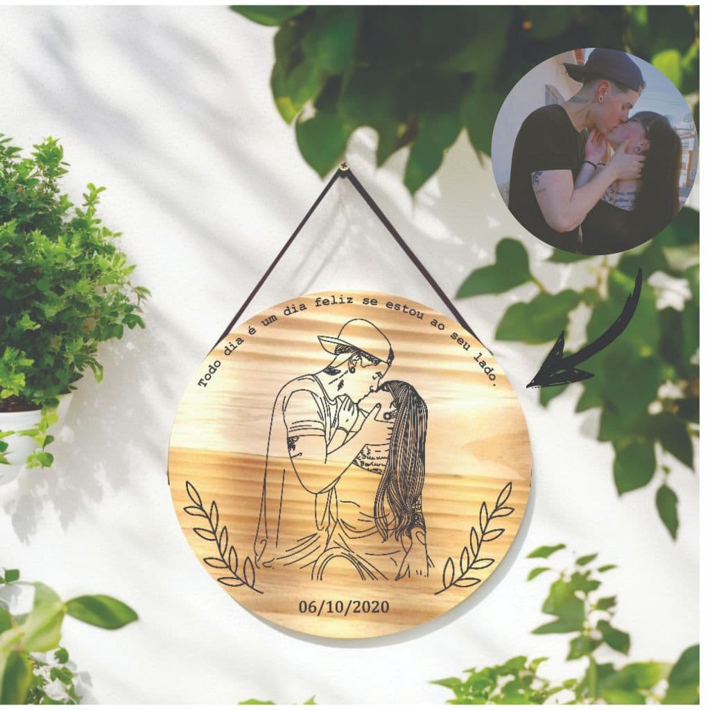 Placa de Madeira Pinus Personalizada Com Sua Foto Presente dia dos namorados