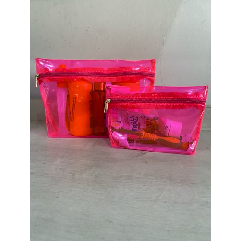 kit higiene 2 Necessaire PVC colorida Neon,várias cores/Util/dia dia/viagem/entrega/ Imediata